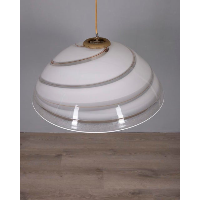 Chandelier with large white Murano glass lampshade with gold details, Italian design, 1970s. Up to 250V (Europe/UK...