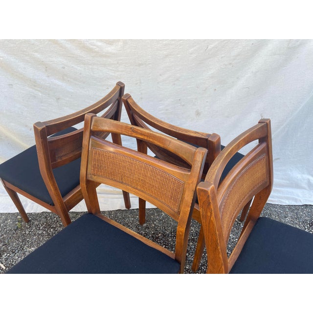 Brown Set of 4 Attributed to Merton Gershun for American of Martinsville "Accord" Walnut & Cane Dining Chairs For Sale - Image 8 of 11