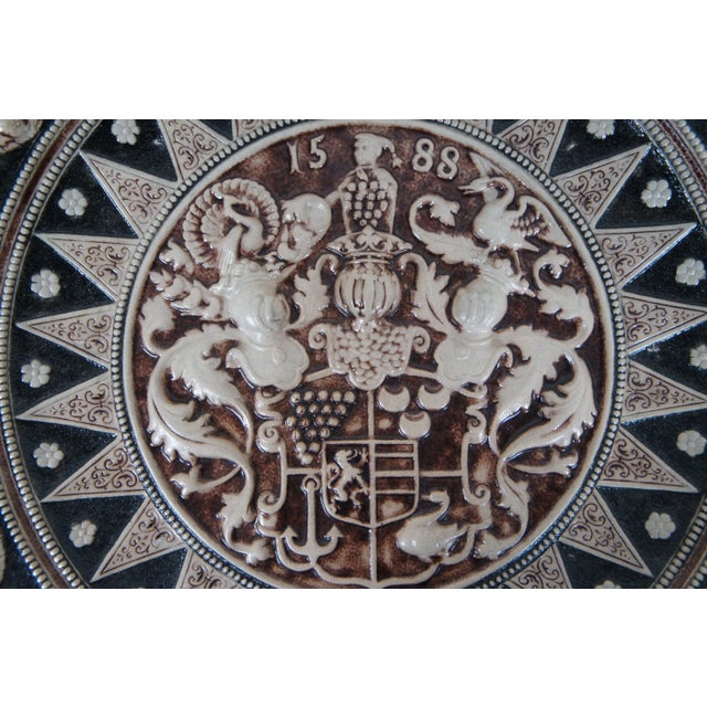 German Westerwald Salt Glaze Stoneware Heraldic Coat of Arms Plate 1588 For Sale - Image 4 of 11