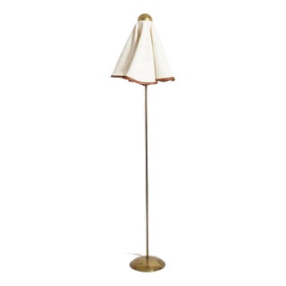 Brass, Fabric and Leather Floor Lamp, 1960s. For Sale