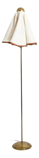 Brass, Fabric and Leather Floor Lamp, 1960s.