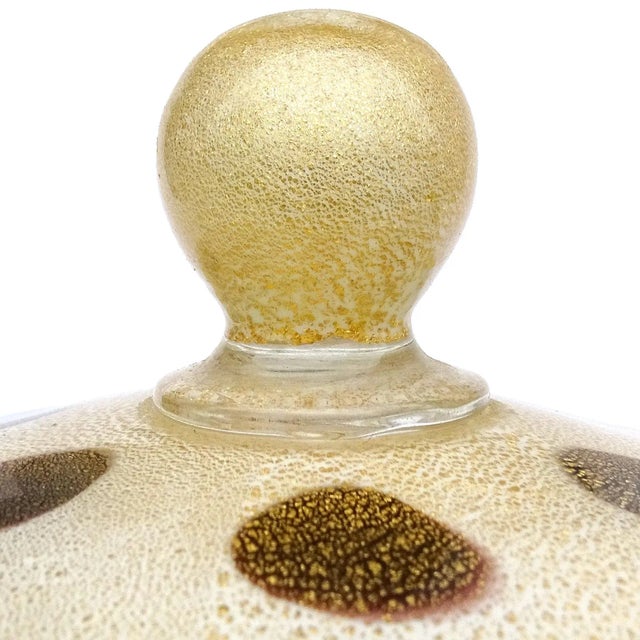 Murano Vintage Murano Barbini Gold Flecks White Black Spots Italian Art Glass Vanity Jewelry Powder Box For Sale - Image 4 of 8