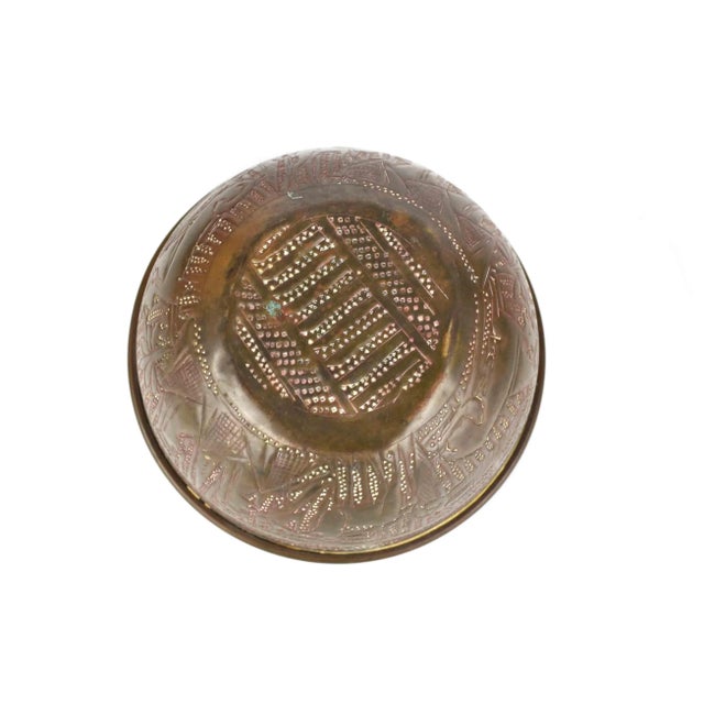 Copper Early 20th Century Middle Eastern Egyptian Style Hand Engraved Copper Bowl For Sale - Image 8 of 9