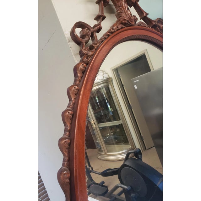 1930s Early 20th C. Solid Carved Mahogany George III Style Oval Mirror For Sale - Image 5 of 10
