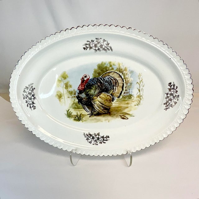 American 1950s Arts & Crafts Americana Boho Chic Thanksgiving Turkey Platter, Homer Laughlin For Sale - Image 3 of 13