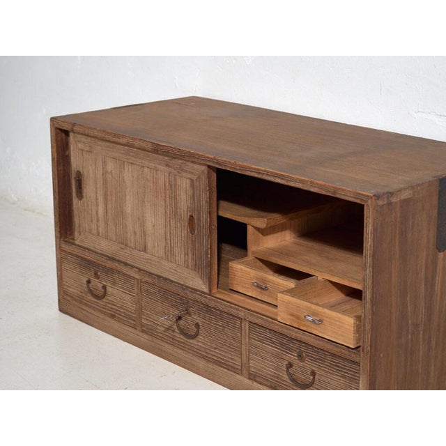 Low Antique Tansu Cabinet with Sliding Doors For Sale - Image 11 of 14