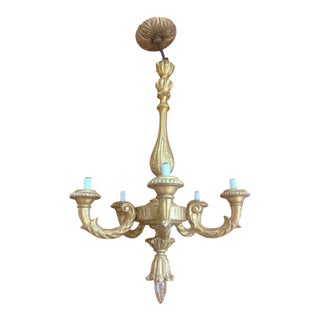 Antique Louis XVI Revival Carved Giltwood Six-Light Chandelier, Likely French, Circa 1900 For Sale