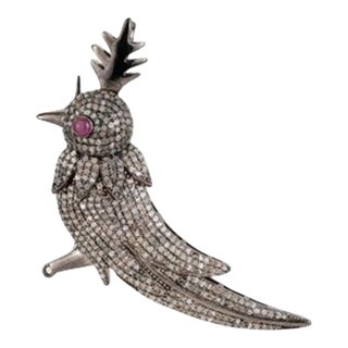 Caratandher Sterling Silver Bird Brooch Pendant With Ruby & Diamonds For Sale