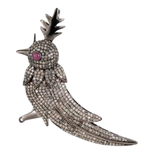 Caratandher Sterling Silver Bird Brooch Pendant With Ruby & Diamonds