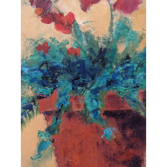 Vintage Original Still Life Potted Begonia Flower Oil Painting Signed For Sale - Image 9 of 10