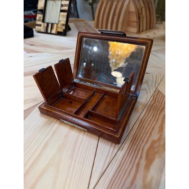 Italian Vintage Italian Burlwood Travel Vanity Box With Mirror For Sale - Image 3 of 6