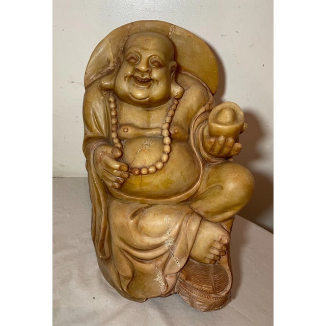 Stone Share Huge Vintage 55 Pound Chinese Buddha God Soapstone Stone Sculpture Statue Figure For Sale - Image 7 of 14