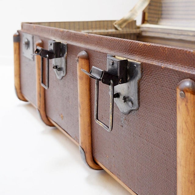 Antique Canvas and Wood Suitcase Steamer Trunk, 1920s For Sale - Image 9 of 16