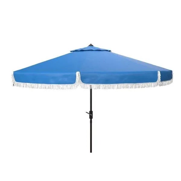 Contemporary Milan Fringe 9ft Crank Outdoor Push Button Tilt Umbrella - Pacific Blue For Sale - Image 3 of 3