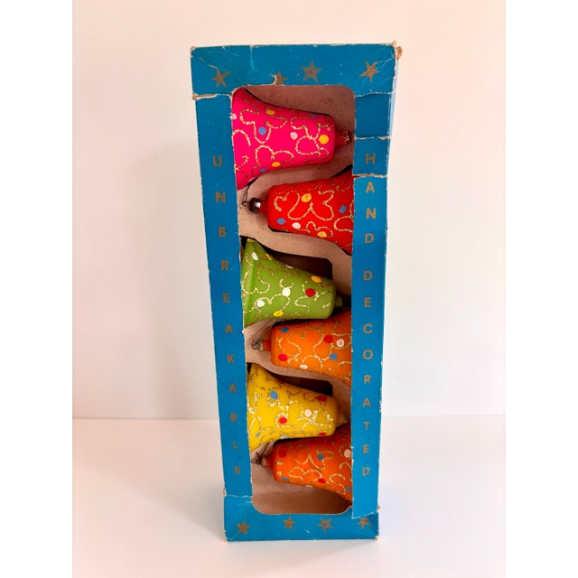 Rare 1960s Kurt Adler Italian Hand-Decorated Bell Ornaments, Boxed Set of 6 For Sale - Image 9 of 12