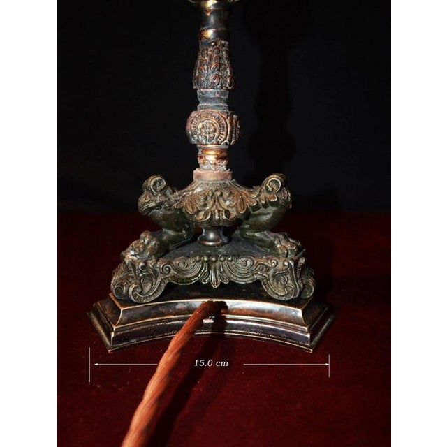 Victorian Bronze Table Lamp with Pink Empire Glass Shade, 1890 For Sale - Image 4 of 18