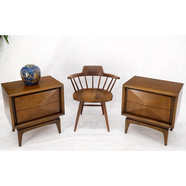 Pair Mid-Century Modern dimond front drawers end tables nightstands stands. Beautiful Mid-Century Modern cabinets on...