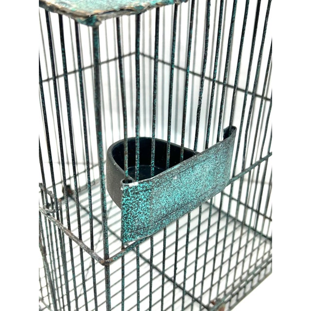 Metal Tall Vintage Metal Birdcage With Verdigris Green Roof - Gothic Garden Decor Accent For Sale - Image 7 of 11