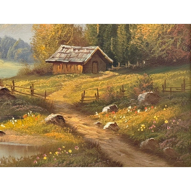 Late 20th Century Alpine Mountain Hut Vintage Landscape Painting by 20th Century German Artist 1975 Circa For Sale - Image 5 of 18