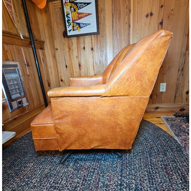 1970s Mid-Century Modern Faux Leather Swivel Rocker Chair For Sale In Greensboro - Image 6 of 17