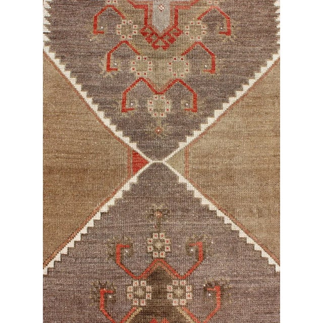 Brown Colorful Vintage Turkish Runner With Diamond Medallions in Lt. Camel and Gray For Sale - Image 8 of 13