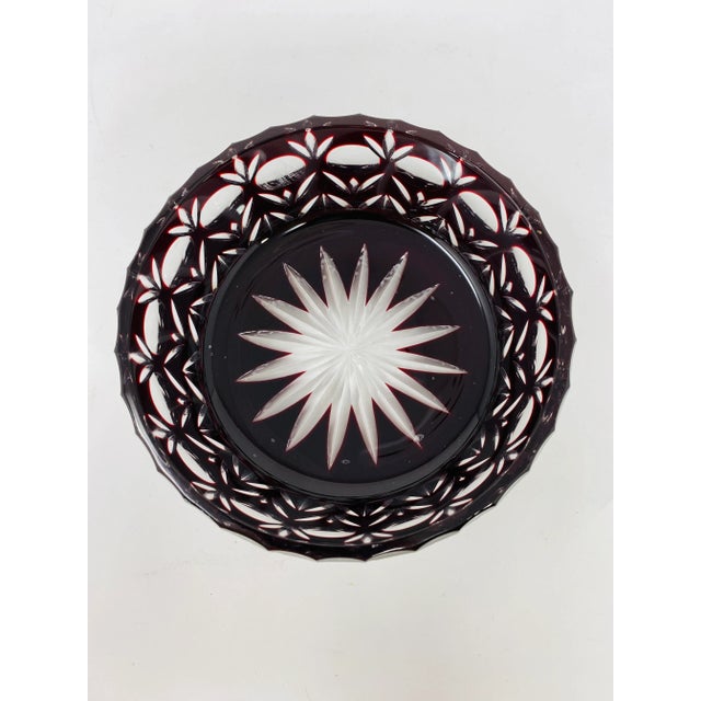 1960s Vintage Deep Magenta Czech Cut Crystal Bowl For Sale - Image 5 of 7