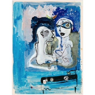 1933 Blue Modernist Couple Art Print, Liebespaar by Walter Kurt Wiemken - 18" X 24" For Sale
