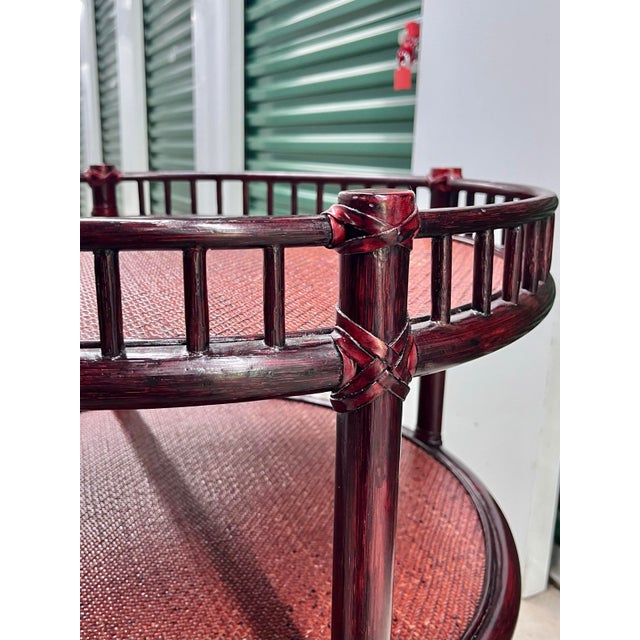 Contemporary Vintage Tiered McGuire Bamboo and Rattan Table or Cart on Brass Casters For Sale - Image 3 of 8