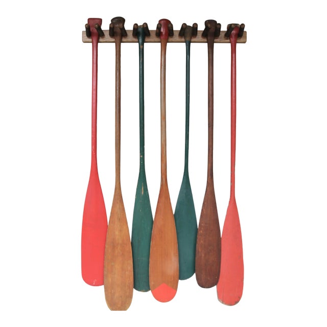 Set of 7 Vintage Canoe Paddles With Paddle Rack Chairish