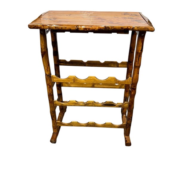 Farmhouse Vintage Burnt Bamboo Wine Rack Side or Serving Table For Sale - Image 3 of 4