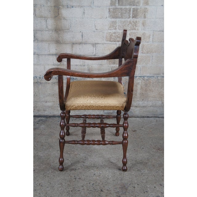 Wood Late 19th Century Antique Victorian Stomps Burkhardt Mahogany Curule Saddle Seat Armchair For Sale - Image 7 of 12