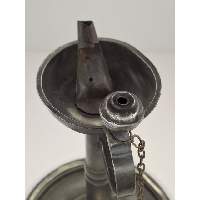 18th C German Pewter Spout Lamp Bremen Hallmark 1680 Key Shield Whale Oil 8" For Sale In Boston - Image 6 of 12