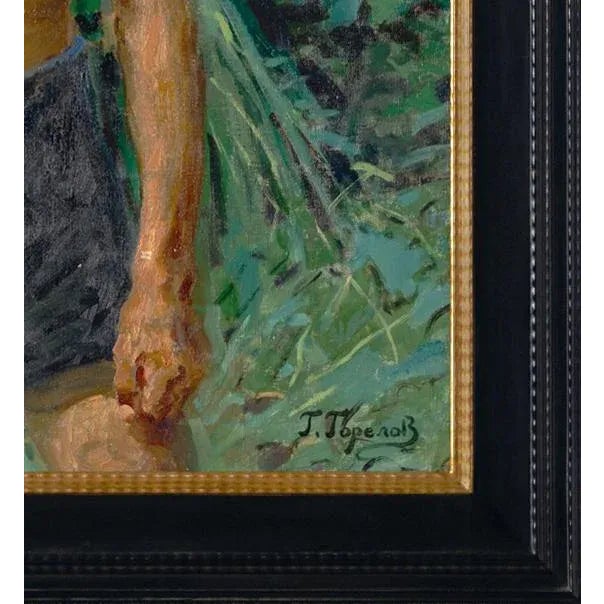 "Standing Figure of a Young Man" Original Oil Painting by Gavriil Gorelov Circa 1940 For Sale - Image 4 of 7