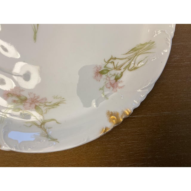 Victorian Antique Haviland & Co. Limoges French Porcelain Carnation Plate With Heavy Gold Rim For Sale - Image 3 of 8