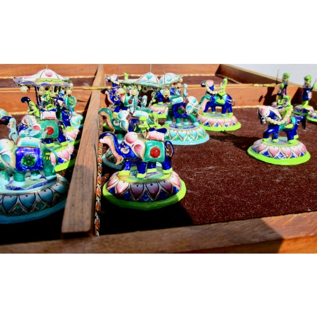 Folk Art Indian Silver Enamel Mahogany Chess Set For Sale - Image 3 of 11