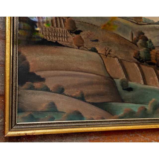 Paper Mid-Century Modernist Oil Pastel Landscape Painting, Signed Bower For Sale - Image 7 of 16