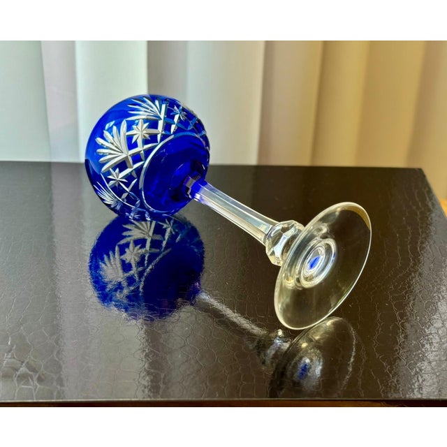 Cobalt Blue Massenet Crystal Hock Glasses by Saint-Louis, 1920, Set of 5 For Sale - Image 13 of 15
