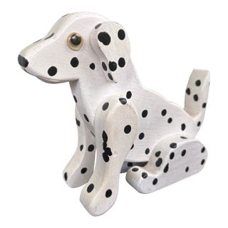 Vintage Hand-Carved Wooden Dalmatian Dog Figurine | Folk Art Style For Sale