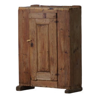 Antique Swedish Primitive Patinated Folk Art Cabinet in Pine, 1700s For Sale