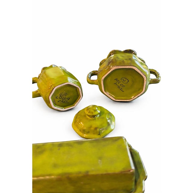 Vintage Italian Chartreuse Glazed Ceramic Coffee & Tea Service – 4 Pieces Including Teapot, Creamer, Sugar & Butter Dish For Sale - Image 4 of 6
