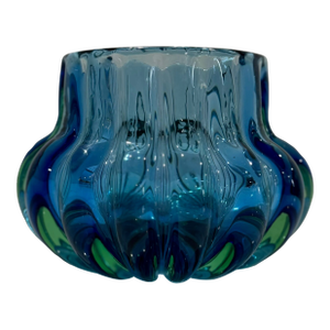 Vintage Murano Sommerso Blue & Green Art Glass Vase, Mandruzzato Style, Italy c.1960s