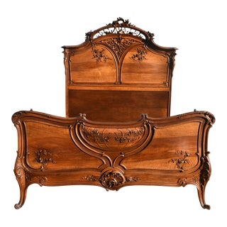 Antique French Carved Walnut Full Size Bed For Sale
