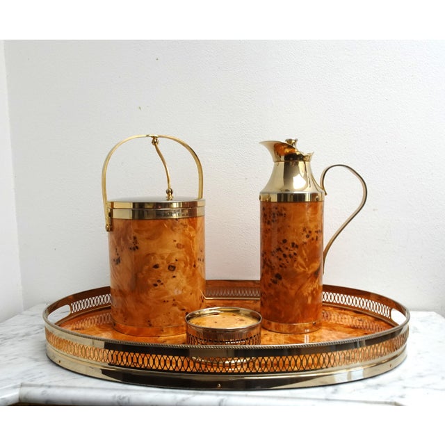 Mid-Century Modern Italian Walnut Serving Set Including Tray, Ice Bucket, Thermos and Coasters, 1970s, Set of 4 For Sale - Image 3 of 18