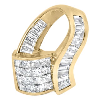 14k Yellow Gold 2.0 Cttw Princess and Baguette-cut Diamond Art Deco Inspired Pendant Necklace (G-H Color, VS1-VS2 Clarity) - 18 Inch For Sale