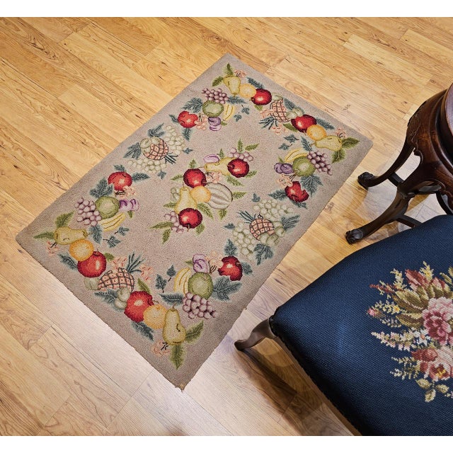 American Vintage American Hand Hooked Rug, Fruit Pattern Design, Folk Art Tapestry, 2x4 For Sale - Image 3 of 13