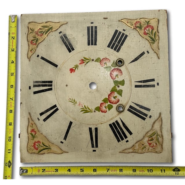 Antique American Hand Painted Wood Clock Dial From Pillar & Scroll Type Shelf Clock - Early 19th Century For Sale - Image 12 of 12