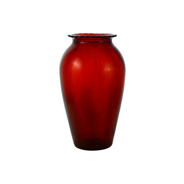 Mid-Century Modern Ruby Red Glass 9” Vase For Sale - Image 3 of 3