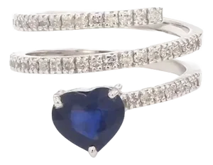 Natural 1.58 cts blue sapphire heart & 0.48 cts diamond ring in 18k gold