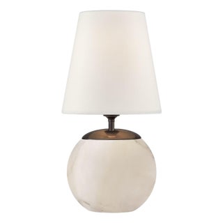 Thomas O'Brien by Visual Comfort Signature Terri Round Accent Lamp in Alabaster with Linen Shade For Sale