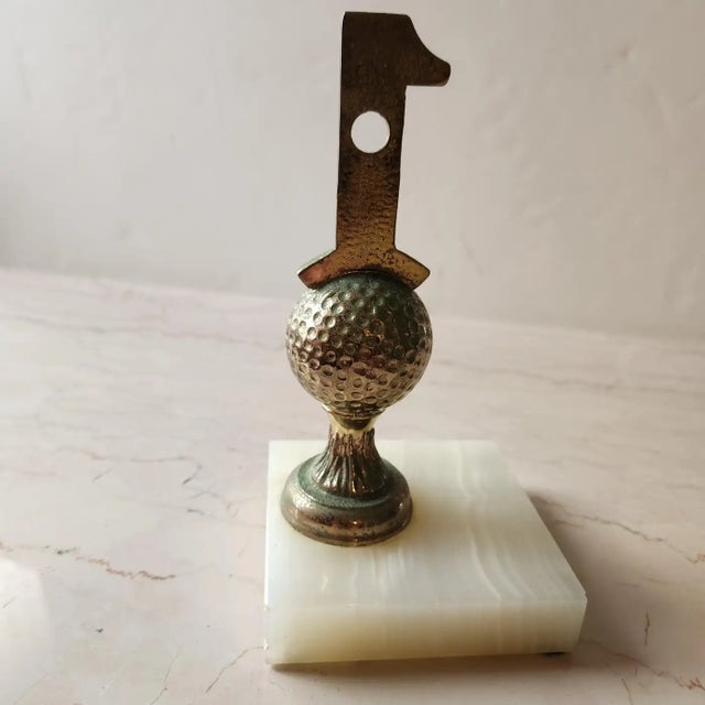 1962 Golf Hole in One Trophy Alabaster Stone Base Paperweight For Sale In San Diego - Image 6 of 9